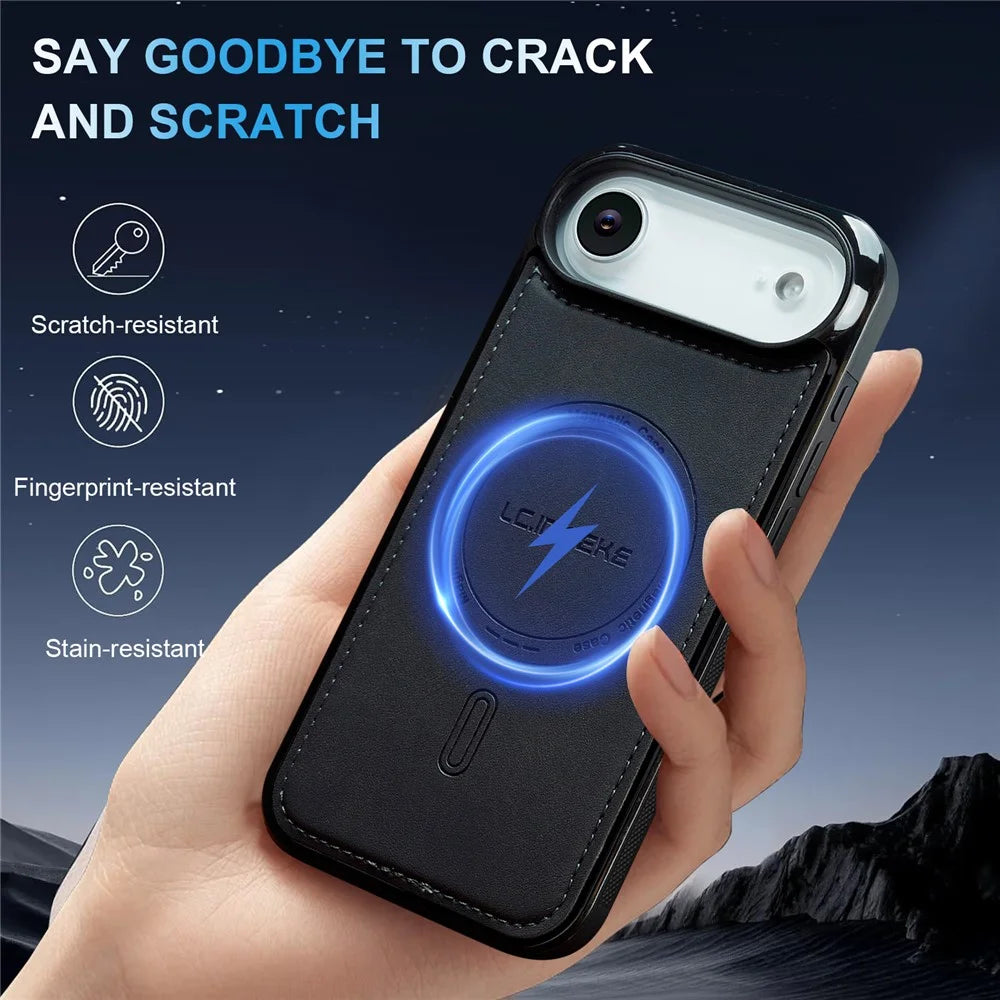 LC.IMEEKE L6 For iPhone Air Case PU Leather Coated PC TPU Phone Cover Compatible with MagSafe - Black - 5