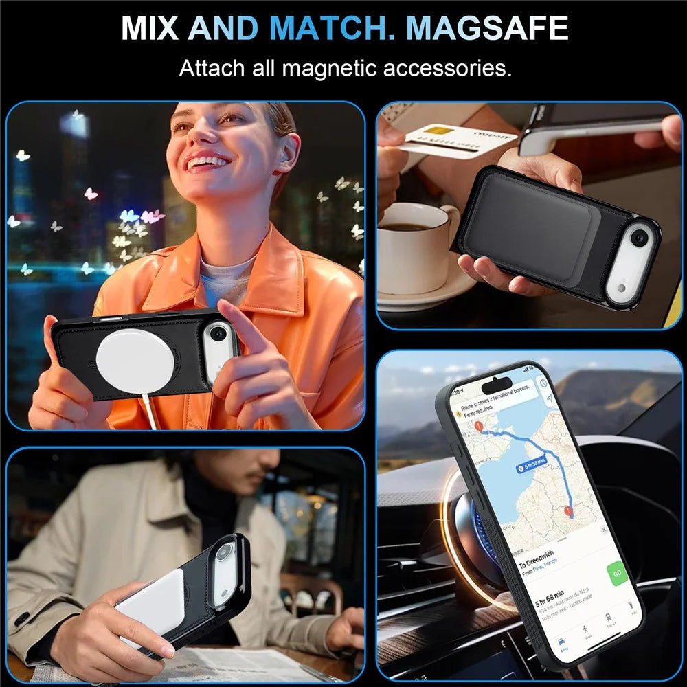 LC.IMEEKE L6 For iPhone Air Case PU Leather Coated PC TPU Phone Cover Compatible with MagSafe - Black - 7