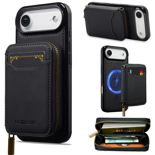 LC.IMEEKE L6 For iPhone Air Magnetic Case Detachable Zipper Wallet Leather Coated PC + TPU Phone Cover - Black - 1