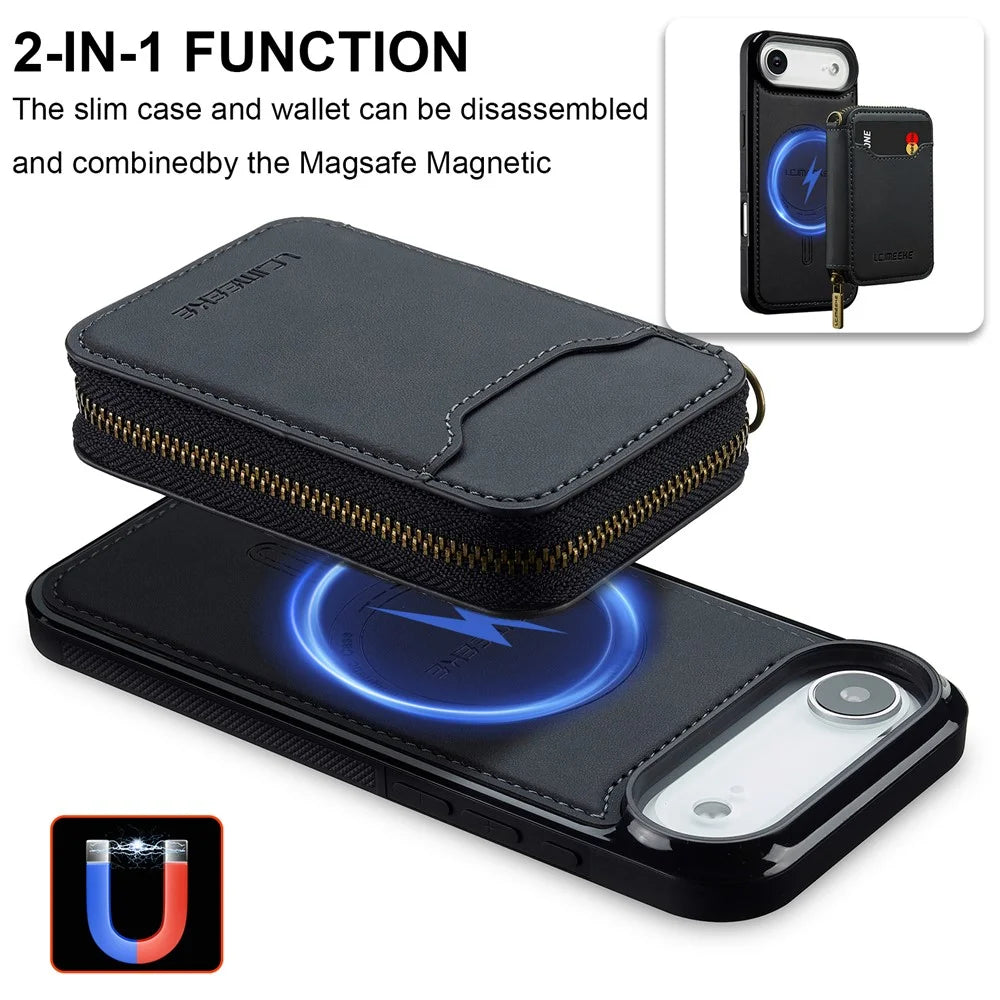 LC.IMEEKE L6 For iPhone Air Magnetic Case Detachable Zipper Wallet Leather Coated PC + TPU Phone Cover - Black - 4