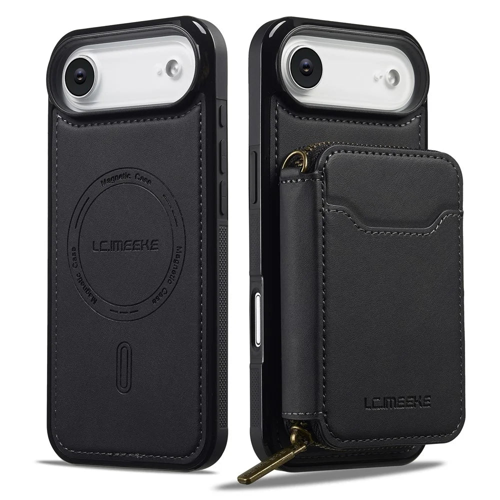 LC.IMEEKE L6 For iPhone Air Magnetic Case Detachable Zipper Wallet Leather Coated PC + TPU Phone Cover - Black - 5