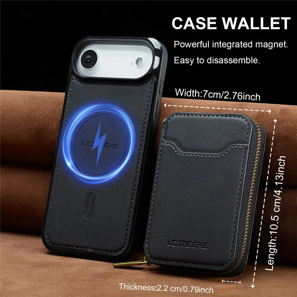 LC.IMEEKE L6 For iPhone Air Magnetic Case Detachable Zipper Wallet Leather Coated PC + TPU Phone Cover - Black - 7