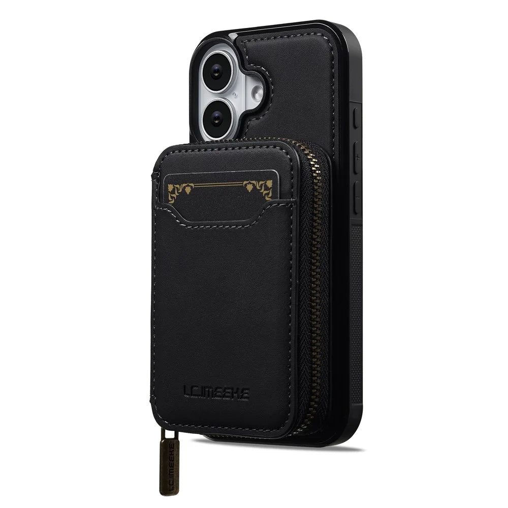 LC.IMEEKE L6 For iPhone 17 Magnetic Case Detachable Zipper Wallet Leather Coated PC + TPU Phone Cover - Black - 2