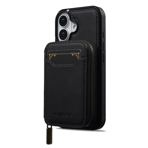 LC.IMEEKE L6 For iPhone 17 Magnetic Case Detachable Zipper Wallet Leather Coated PC + TPU Phone Cover - Black - 2
