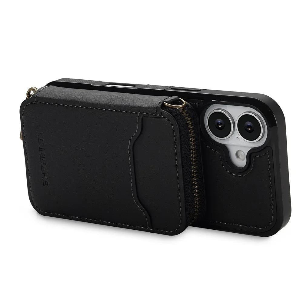 LC.IMEEKE L6 For iPhone 17 Magnetic Case Detachable Zipper Wallet Leather Coated PC + TPU Phone Cover - Black - 3
