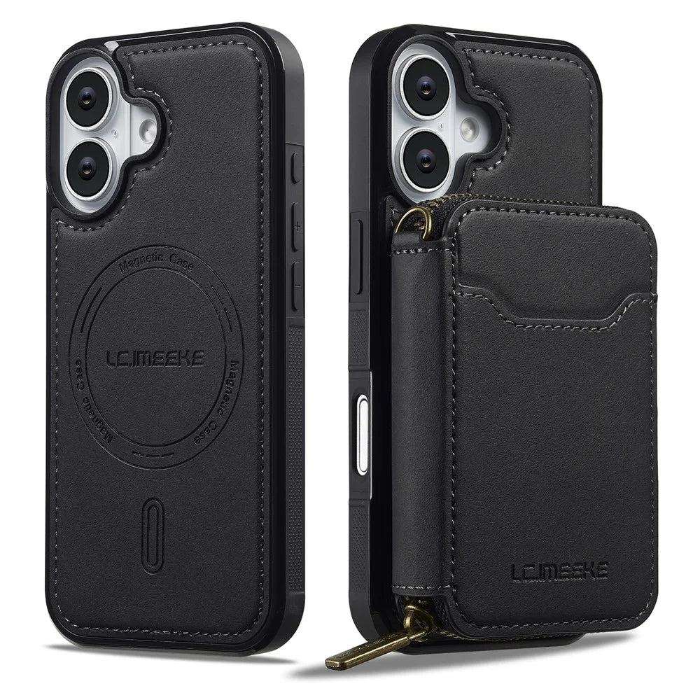 LC.IMEEKE L6 For iPhone 17 Magnetic Case Detachable Zipper Wallet Leather Coated PC + TPU Phone Cover - Black - 5