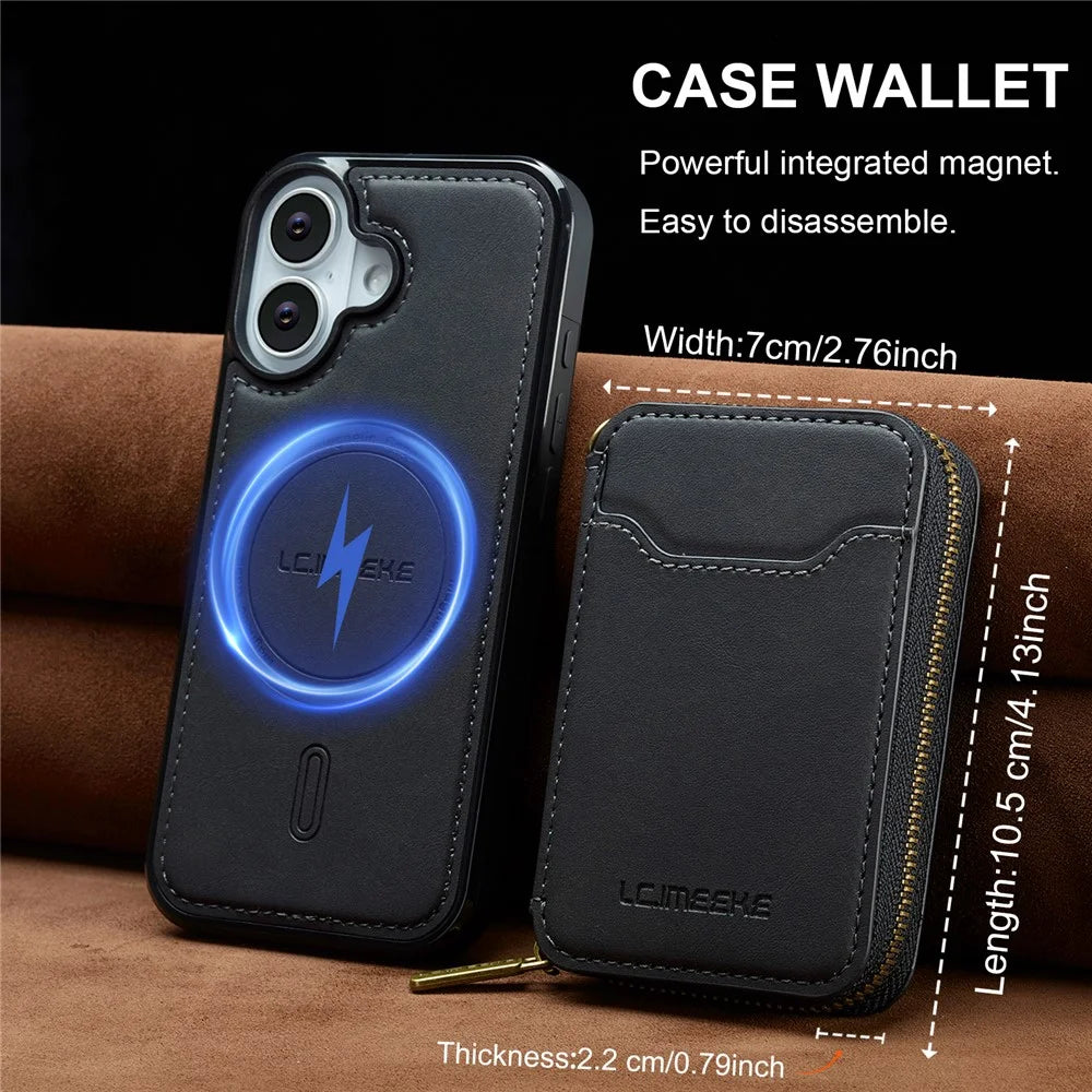 LC.IMEEKE L6 For iPhone 17 Magnetic Case Detachable Zipper Wallet Leather Coated PC + TPU Phone Cover - Black - 7
