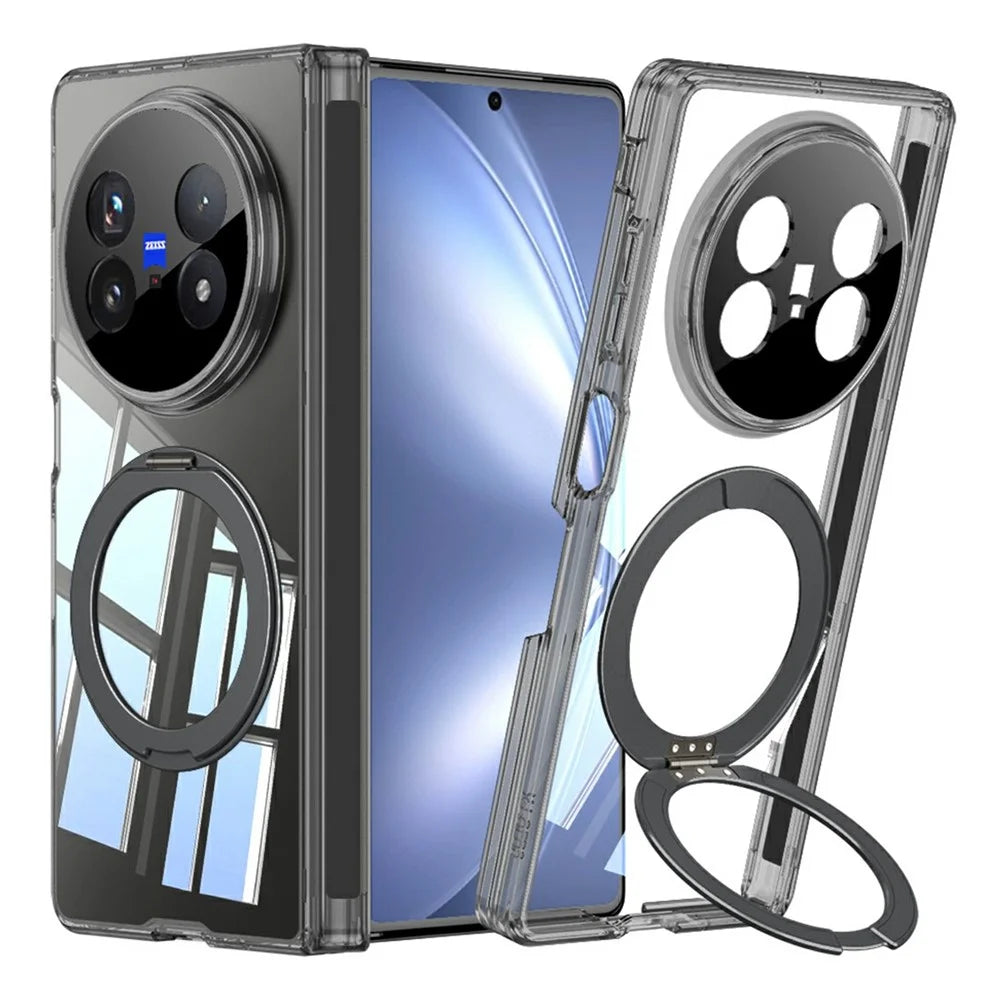 GKK For vivo X Fold5 5G Magnetic Case Rotating Kickstand Hinge Protection Clear TPU Phone Cover - Transparent Black - 1