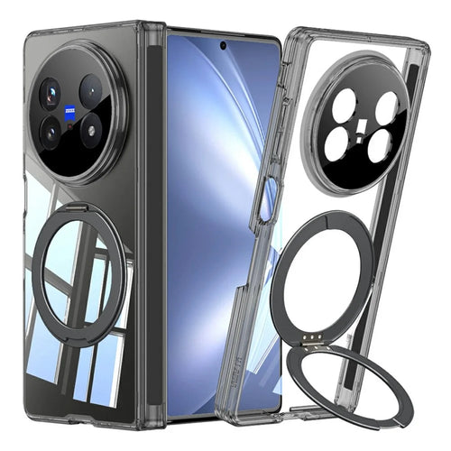 GKK For vivo X Fold5 5G Magnetic Case Rotating Kickstand Hinge Protection Clear TPU Phone Cover - Transparent Black - 1