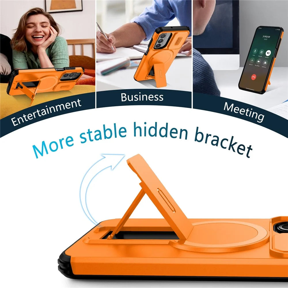 For Samsung Galaxy A17 5G / 4G / A26 5G Case Kickstand Camera Slider PC + TPU Phone Cover Magnetic Case - Orange - 4