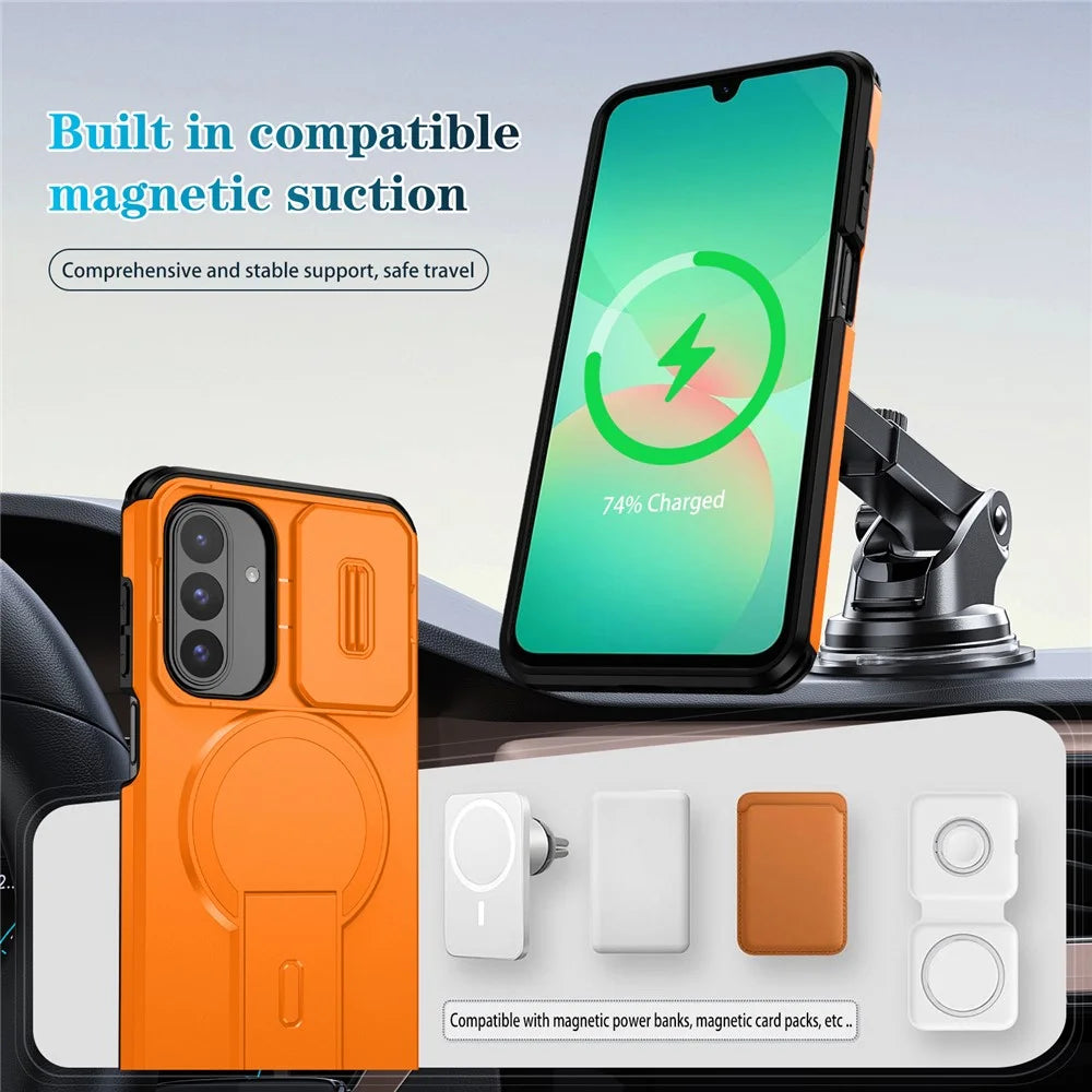For Samsung Galaxy A17 5G / 4G / A26 5G Case Kickstand Camera Slider PC + TPU Phone Cover Magnetic Case - Orange - 7