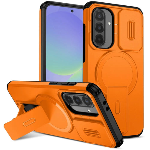 For Samsung Galaxy A37 5G / A56 5G / A36 5G Case Kickstand Camera Slider PC + TPU Phone Cover Magnetic Case - Orange - 1