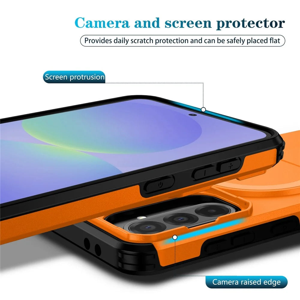 For Samsung Galaxy A37 5G / A56 5G / A36 5G Case Kickstand Camera Slider PC + TPU Phone Cover Magnetic Case - Orange - 3