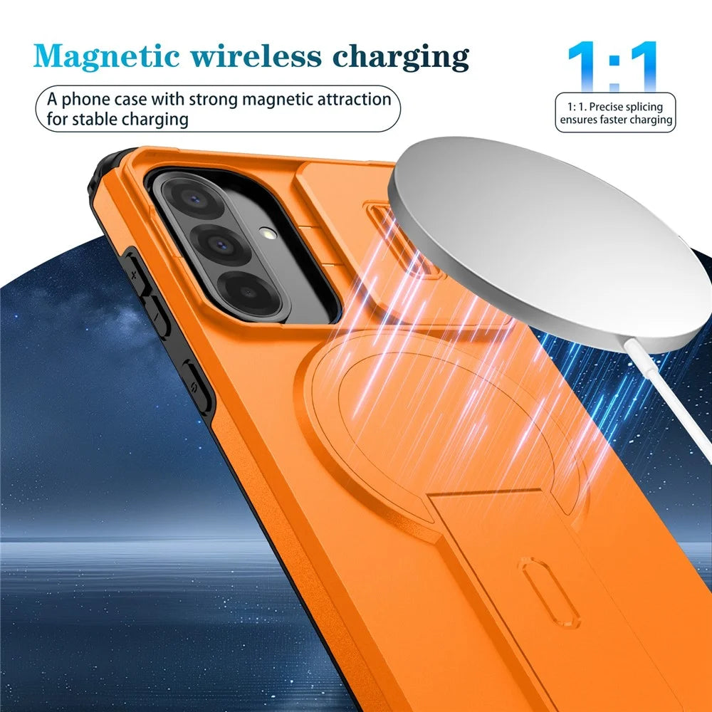 For Samsung Galaxy A37 5G / A56 5G / A36 5G Case Kickstand Camera Slider PC + TPU Phone Cover Magnetic Case - Orange - 6