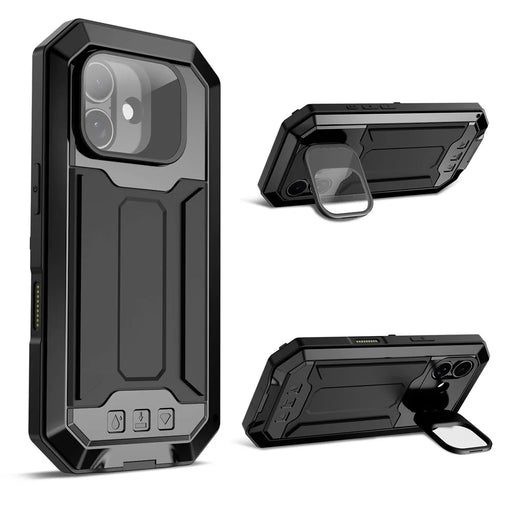 R-JUST For iPhone 17 Case PC + Silicone + Metal Back Cover with Tempered Glass Film - Black - 2