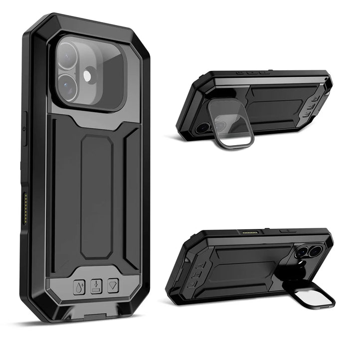R-JUST For iPhone 17 Case PC + Silicone + Metal Back Cover with Tempered Glass Film - Black - 2
