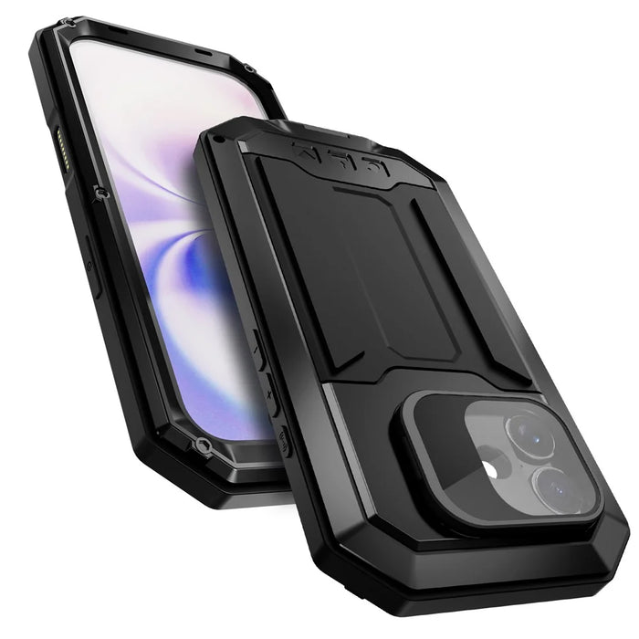 R-JUST For iPhone 17 Case PC + Silicone + Metal Back Cover with Tempered Glass Film - Black - 3