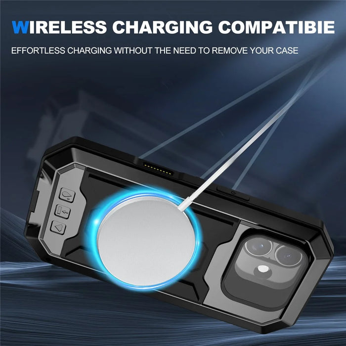 R-JUST For iPhone 17 Case PC + Silicone + Metal Back Cover with Tempered Glass Film - Black - 6