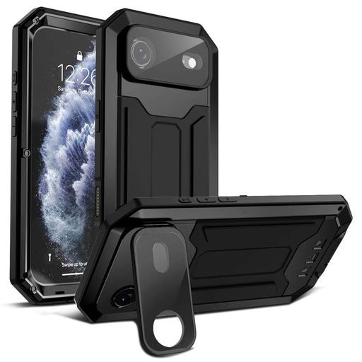 R-JUST For iPhone Air Case PC + Silicone + Metal Back Cover with Tempered Glass Film - Black - 1