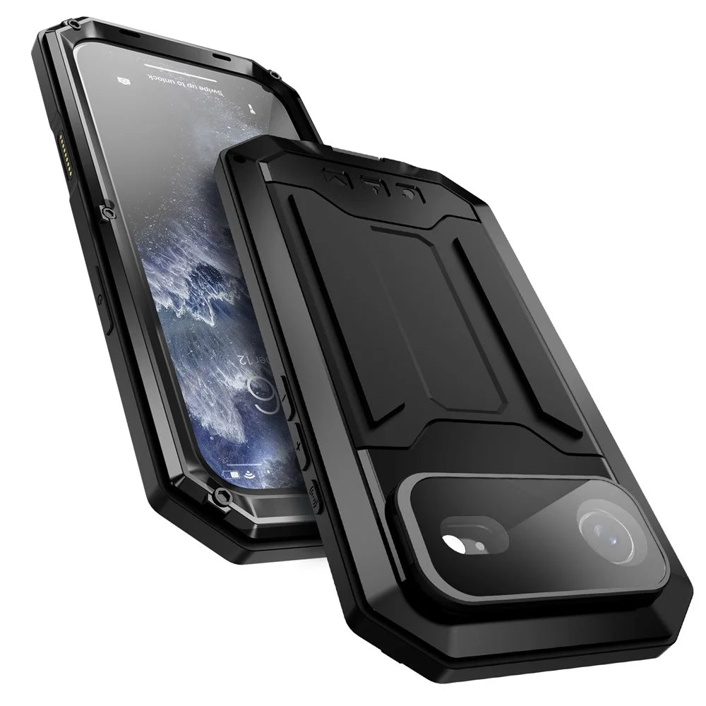 R-JUST For iPhone Air Case PC + Silicone + Metal Back Cover with Tempered Glass Film - Black - 3