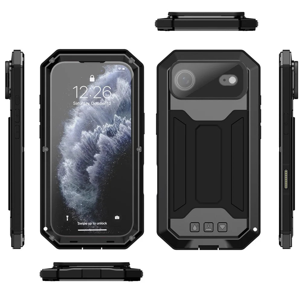 R-JUST For iPhone Air Case PC + Silicone + Metal Back Cover with Tempered Glass Film - Black - 4