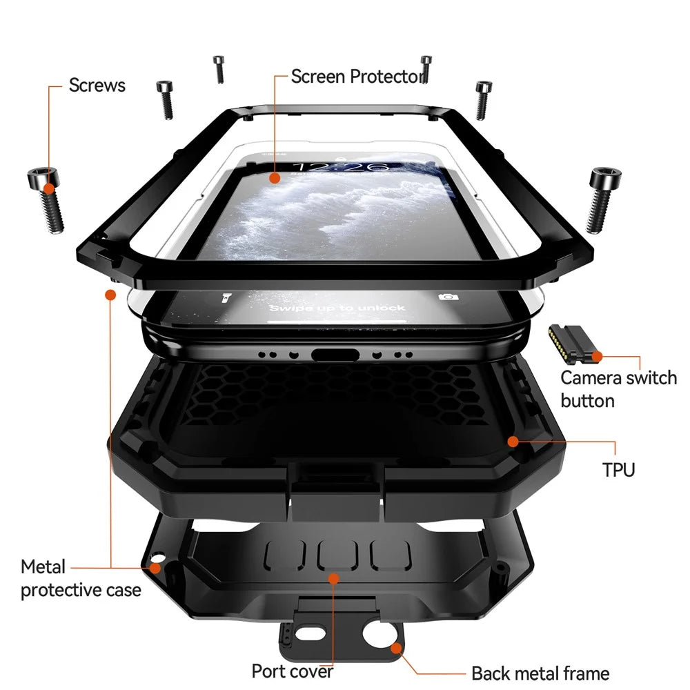 R-JUST For iPhone Air Case PC + Silicone + Metal Back Cover with Tempered Glass Film - Black - 5