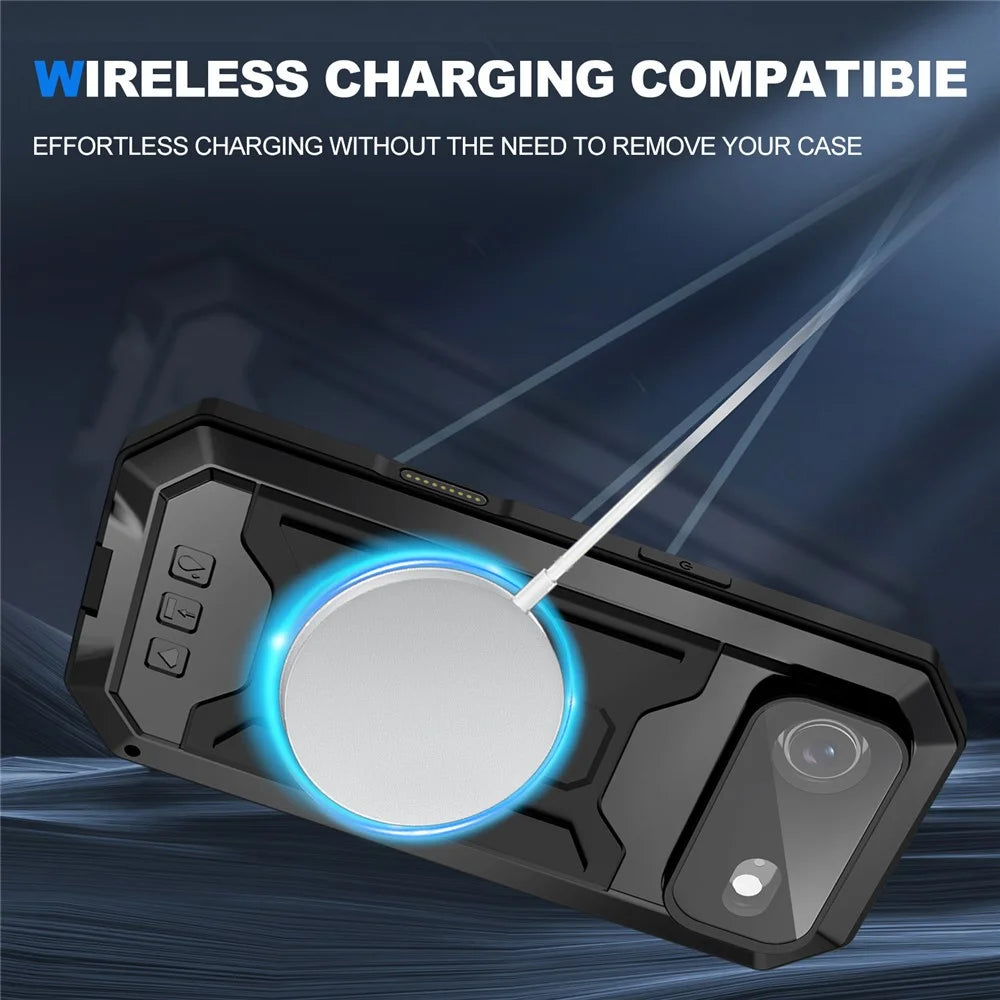 R-JUST For iPhone Air Case PC + Silicone + Metal Back Cover with Tempered Glass Film - Black - 6
