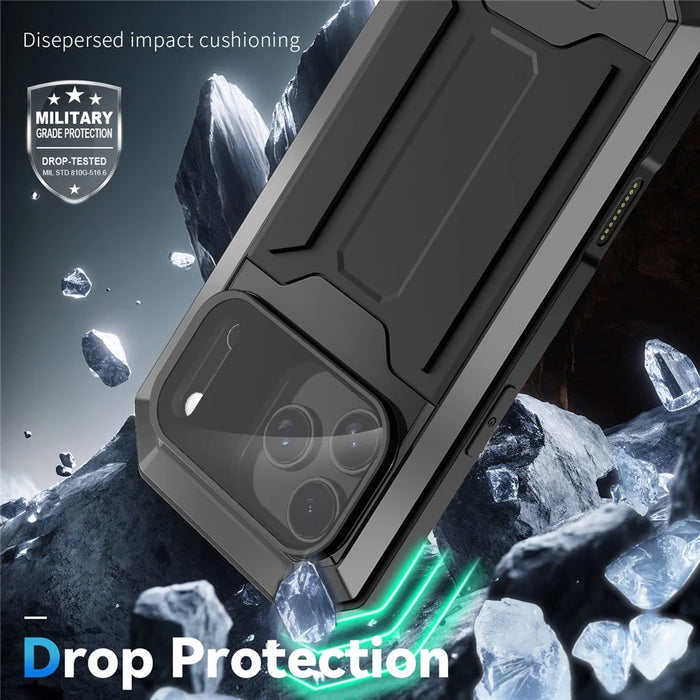 R-JUST For iPhone 17 Pro Case PC + Silicone + Metal Back Cover with Tempered Glass Film - Black - 6