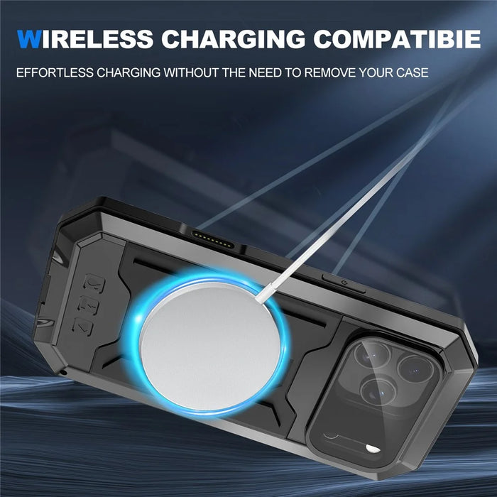 R-JUST For iPhone 17 Pro Case PC + Silicone + Metal Back Cover with Tempered Glass Film - Black - 7