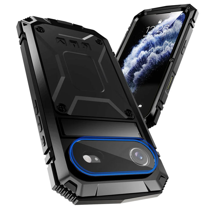 R-JUST For iPhone Air Case PC + Silicone + Metal Kickstand Phone Cover with Tempered Glass Film - Black - 3