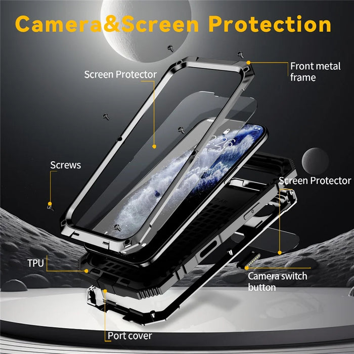 R-JUST For iPhone Air Case PC + Silicone + Metal Kickstand Phone Cover with Tempered Glass Film - Black - 6