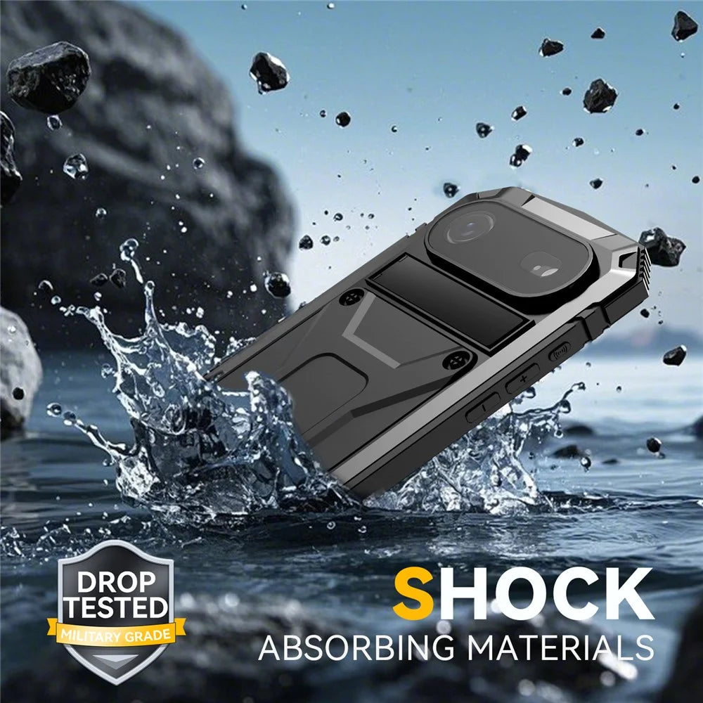 R-JUST For iPhone Air Case PC + Silicone + Metal Kickstand Phone Cover with Tempered Glass Film - Black - 7