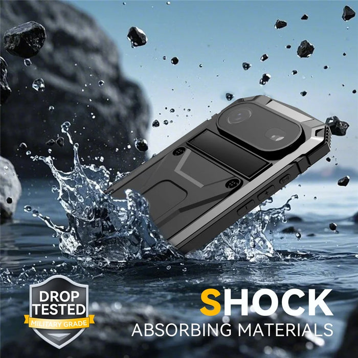 R-JUST For iPhone Air Case PC + Silicone + Metal Kickstand Phone Cover with Tempered Glass Film - Black - 7