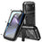 R-JUST For iPhone 17 Pro Max Case PC + Silicone + Metal Kickstand Phone Cover with Tempered Glass Film - Black - 1