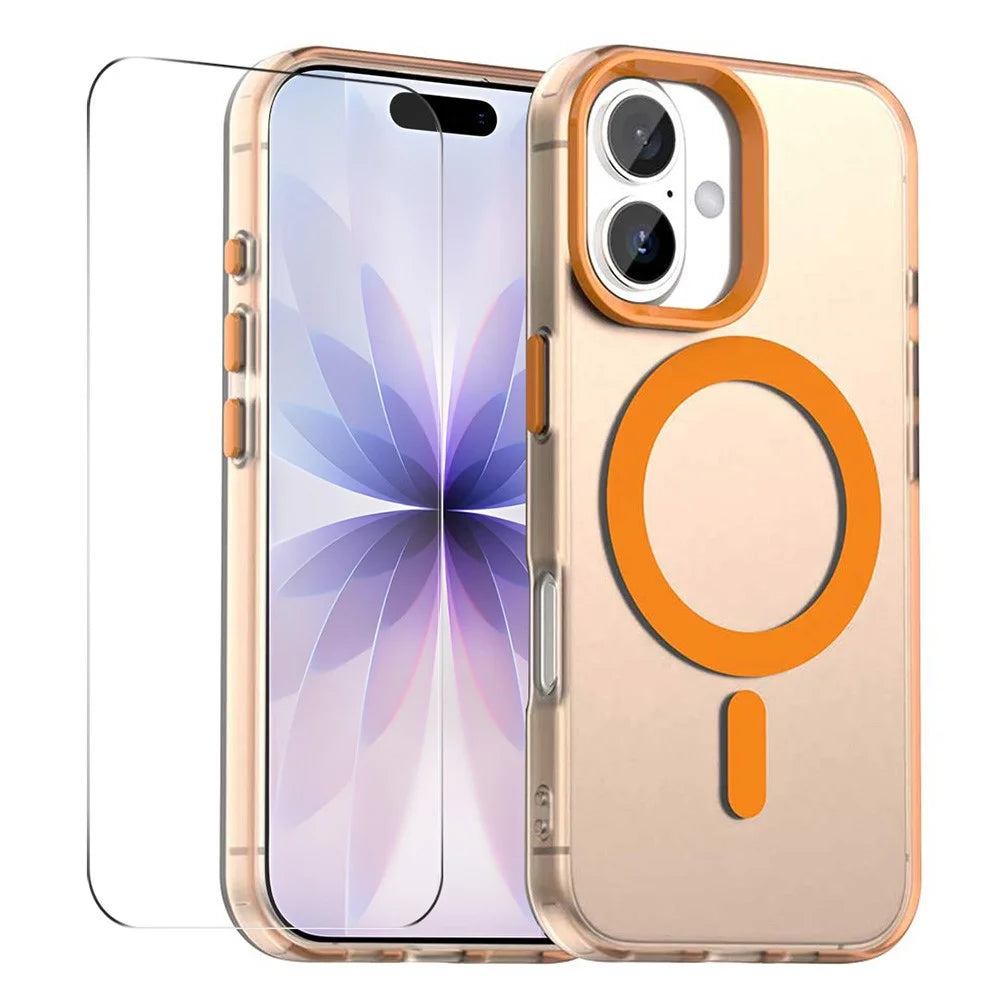 ENKAY HAT PRINCE For iPhone 17 Magnetic Case with 9H Screen Protector Clear PC Phone Cover - Orange - 1