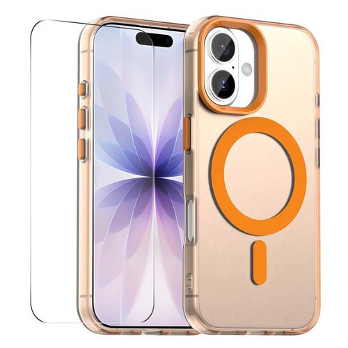 ENKAY HAT PRINCE For iPhone 17 Magnetic Case with 9H Screen Protector Clear PC Phone Cover - Orange - 1