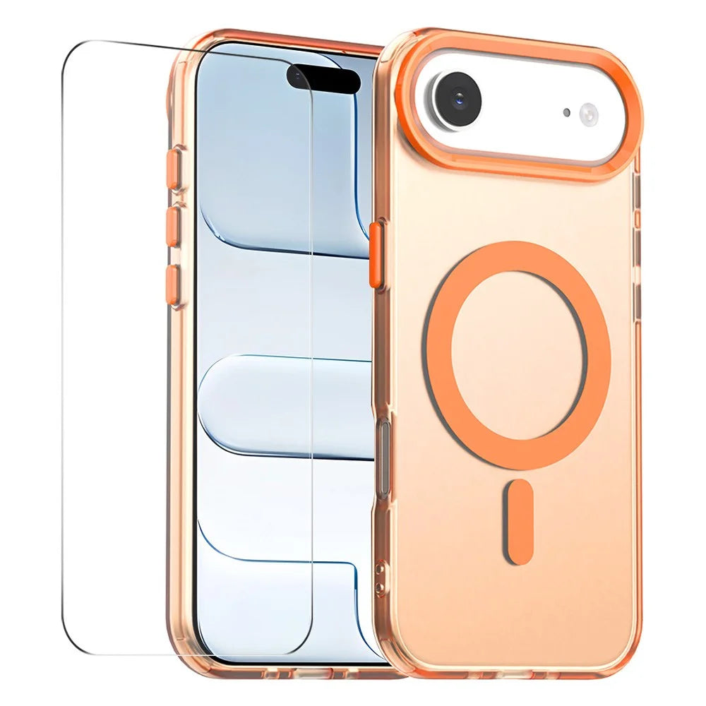 ENKAY HAT PRINCE For iPhone Air Magnetic Case with 9H Screen Protector Clear PC Phone Cover - Orange - 1