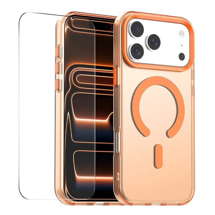 ENKAY HAT PRINCE For iPhone 17 Pro Max Magnetic Case with 9H Screen Protector Clear PC Phone Cover - Orange - 1