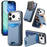 For iPhone 17 Pro Max Case Card Holder Kickstand Carbon Fiber Texture Back Cover - Blue - 1