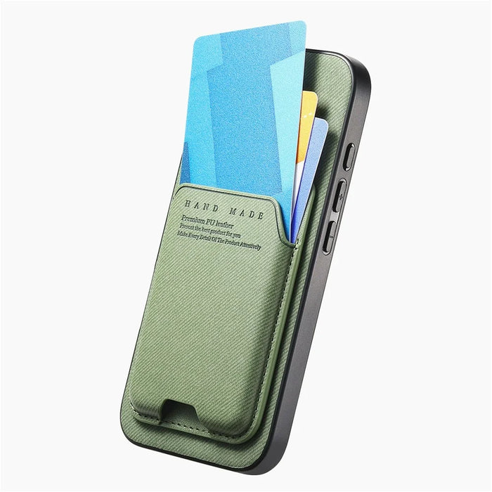For iPhone 17 Pro Max Case Cloth Texture Leather + PC + TPU Phone Cover with Card Holder Kickstand - Green - 3