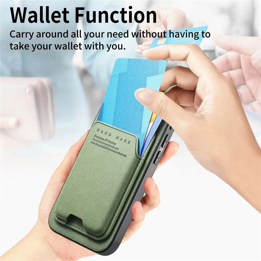 For iPhone 17 Pro Max Case Cloth Texture Leather + PC + TPU Phone Cover with Card Holder Kickstand - Green - 7