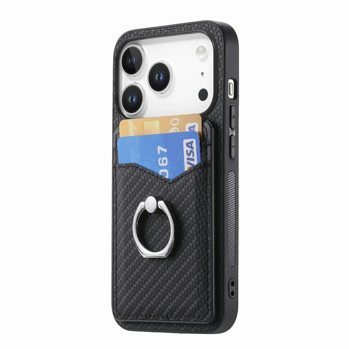 For iPhone 17 Pro Max Case Card Slots Ring Holder Kickstand Phone Cover - Black - 3