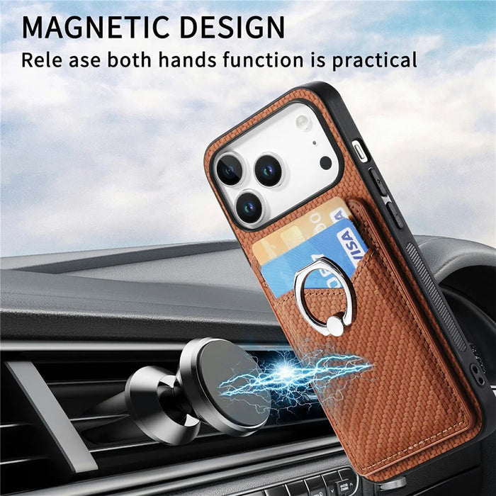 For iPhone 17 Pro Max Case Card Slots Ring Holder Kickstand Phone Cover - Black - 5