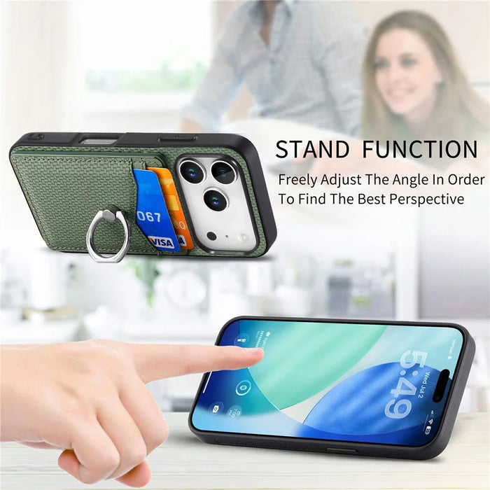 For iPhone 17 Pro Max Case Card Slots Ring Holder Kickstand Phone Cover - Black - 6