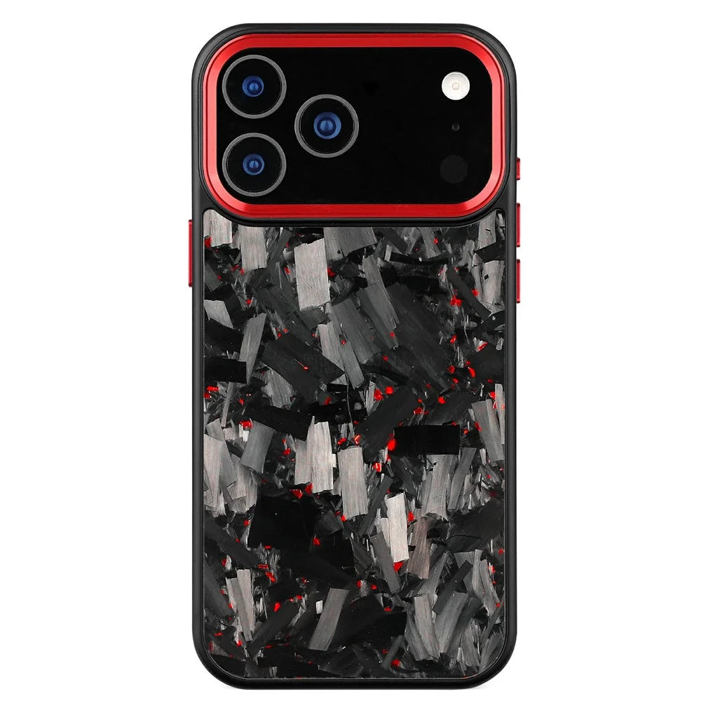 For iPhone 17 Pro Max Magnetic Case Large Texture Aramid Fiber + TPU Phone Cover with Metal Lens Frame - Red Lens Frame + Red - 2
