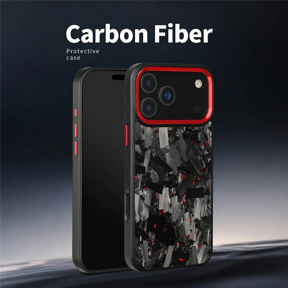For iPhone 17 Pro Max Magnetic Case Large Texture Aramid Fiber + TPU Phone Cover with Metal Lens Frame - Red Lens Frame + Red - 3