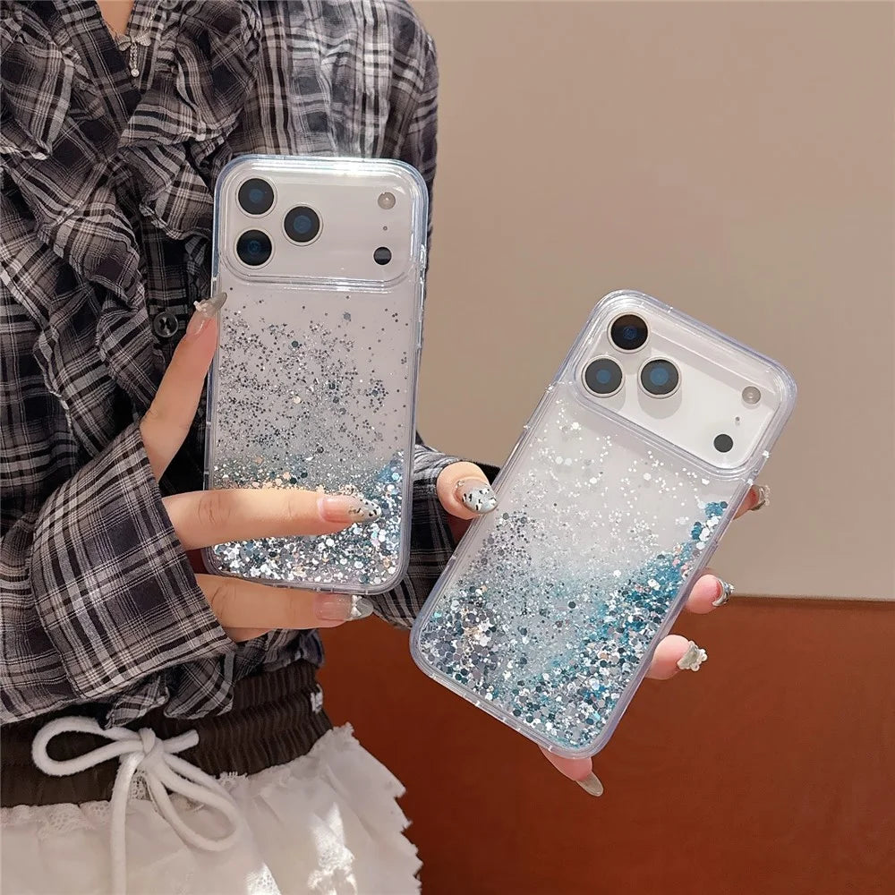For iPhone 17 Pro Case Silver-blue Glitter Liquid Quicksand TPU + PC Phone Cover - 7