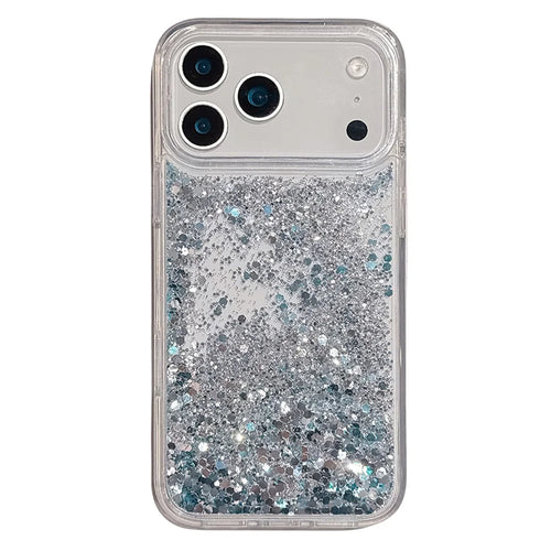 For iPhone 17 Pro Max Case Silver-blue Glitter Liquid Quicksand TPU + PC Phone Cover - 1