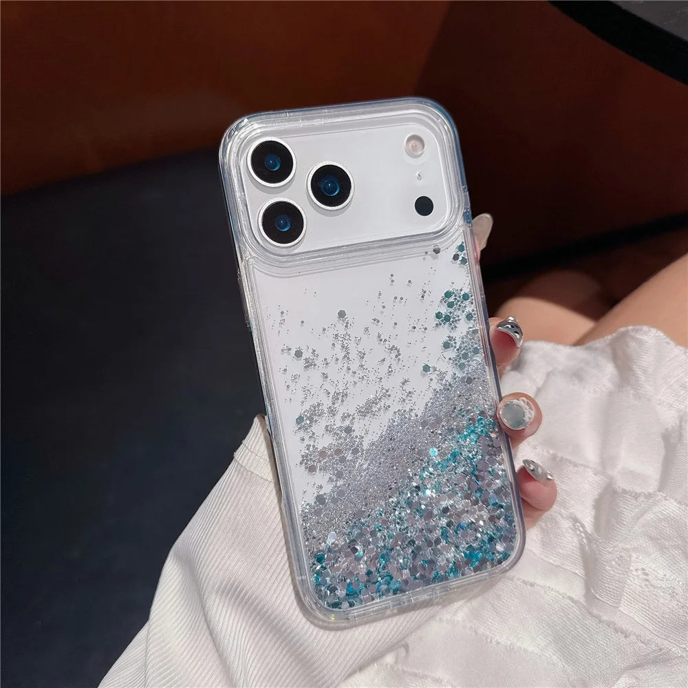 For iPhone 17 Pro Max Case Silver-blue Glitter Liquid Quicksand TPU + PC Phone Cover - 2