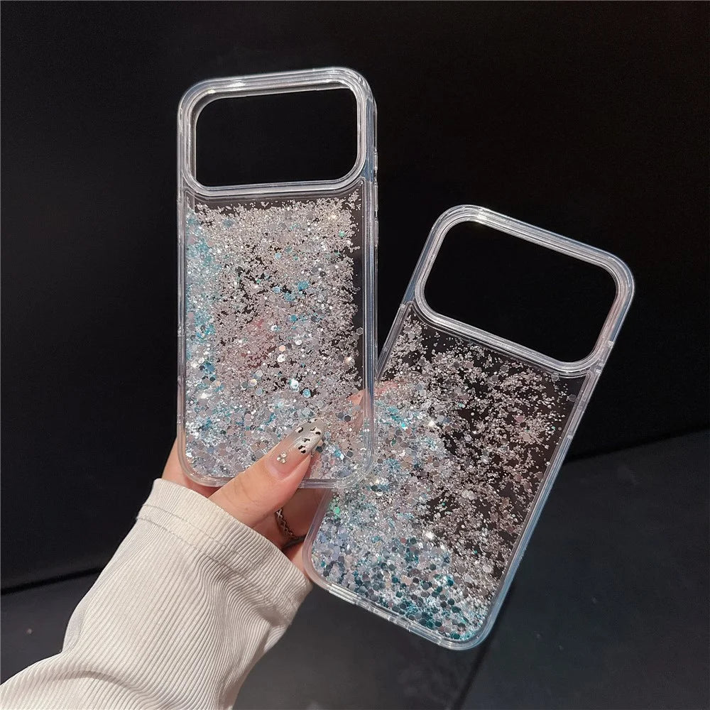 For iPhone 17 Pro Max Case Silver-blue Glitter Liquid Quicksand TPU + PC Phone Cover - 6